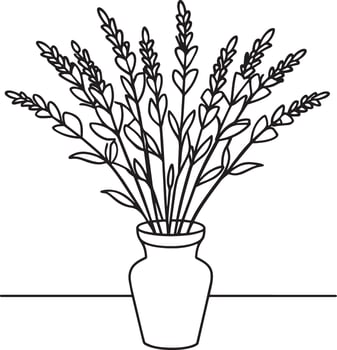 Bouquet of lavender flowers in vase on table. illustration. vector