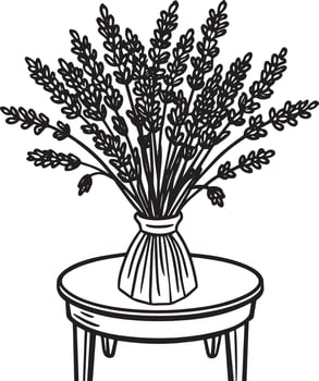 Bouquet of lavender flowers in vase on table. illustration. vector