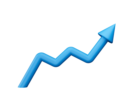 Round Growth Arrow. Up blue shiny 3d graphs. 3d illustration png
