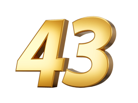 Golden metallic Number 43 Forty three, 3d illustration png