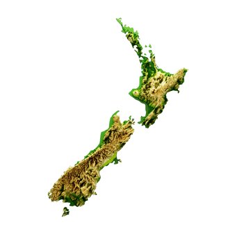 New Zealand Map Shaded relief Color Height map 3d illustration png
