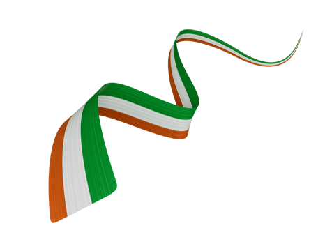 Waving ribbon or banner with flag of Ireland. Template for independence 3d illustration png