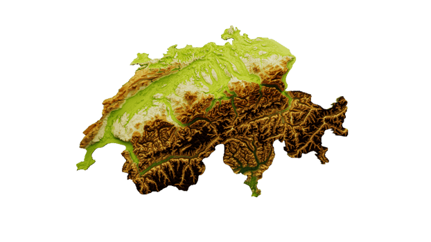 Switzerland Map Shaded relief Color Height map 3d illustration png