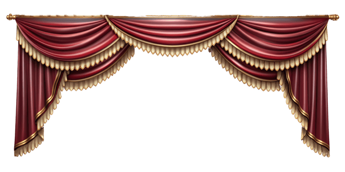 curtain of a theater or a opera opening on a transparent background, Stage Curtain Border Concept, mockup png