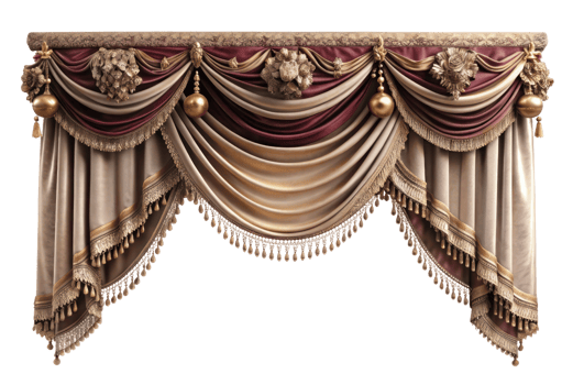 curtain of a theater or a opera opening on a transparent background, Stage Curtain Border Concept, mockup png