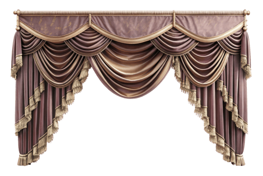 curtain of a theater or a opera opening on a transparent background, Stage Curtain Border Concept, mockup png