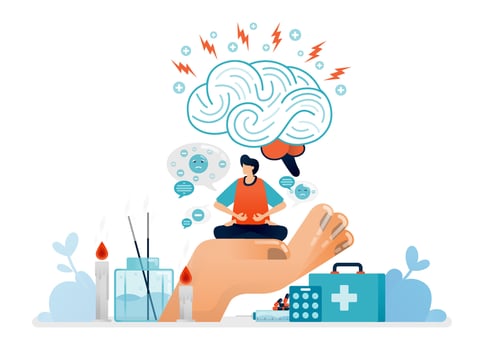 illustration of meditation for the alternative treatment of psychiatric disorders, brain and mental health vector