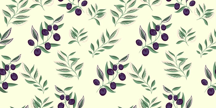 Abstract artistic branches with creative olive berries, shapes leaves scattered randomly on a seamless pattern. Pastel tiny leaf stems printing on a light background. hand drawing sketch. vector