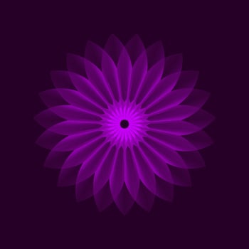 Geometric line gradient flower in grid style on a black background. Technology network background. Graphic ornament. Isometric illustration. Gradient blossom vector