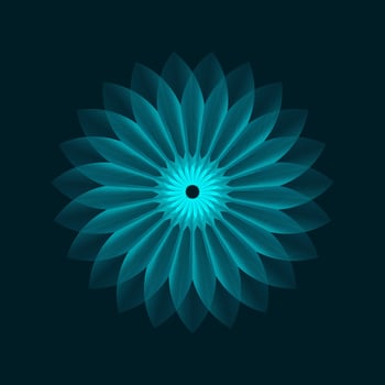 Geometric line gradient flower in grid style on a black background. Technology network background. Graphic ornament. Isometric illustration. Gradient blossom vector