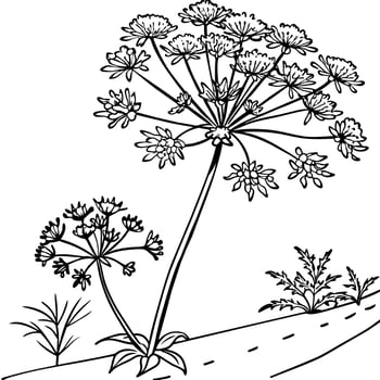 Queen Anne Lace flower outline illustration coloring book page design, Queen Anne Lace flower black and white line art drawing coloring book pages for children and adults vector