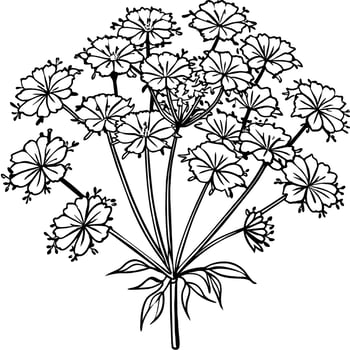 Queen Anne Lace flower outline illustration coloring book page design, Queen Anne Lace flower black and white line art drawing coloring book pages for children and adults vector