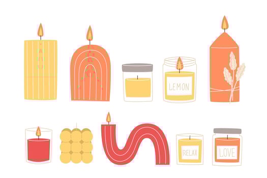 Cozy collection of scented candles in flat style vector