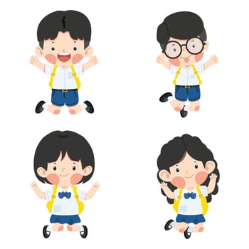 happy Kids student jumping in air set vector