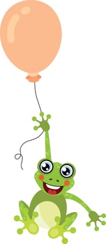 Happy frog flying holding a balloon vector