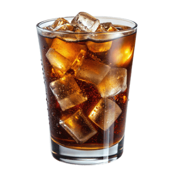 Close-up of a refreshing glass of cola with ice cubes png