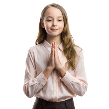 Young girl in peaceful prayer pose with closed eyes png