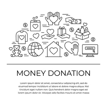 Money donation poster with place for the text. Fundraising, donation or charity event card template vector