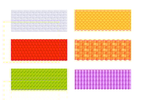 Roof tile textures, materials. Roof profile sheets for house or home roof. vector