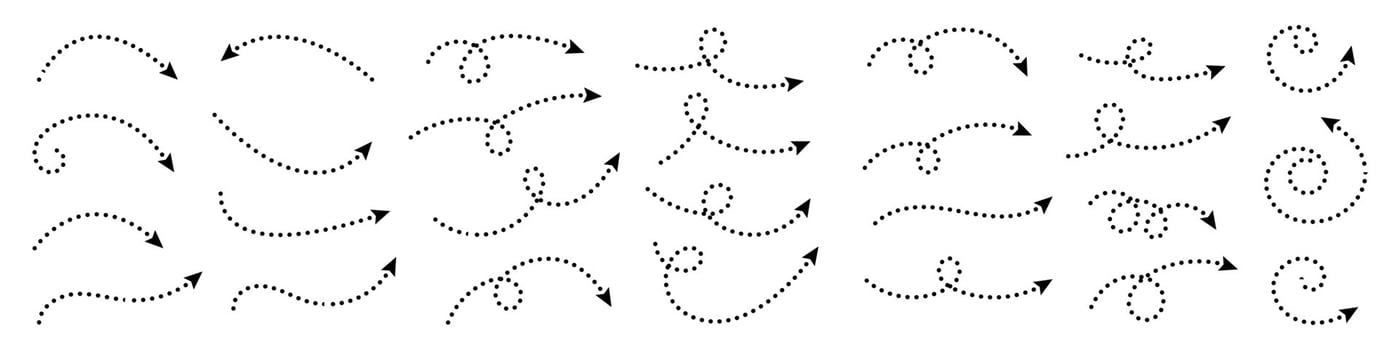 Curved dotted arrow. Zigzag arrow stripes design with dotted lines. vector