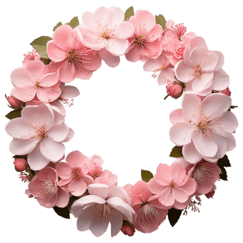 circle frame of pink cherry blossoms png