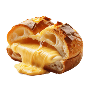 Special bread filled with melted mozzarella cheese on a transparent background png