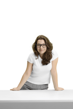 young and friendly teacher at her desk interacting the class png