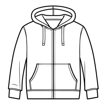 outline of a zip-up hoodie sweatshirt icon. vector
