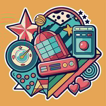 illustration of a cute trending and aesthetic sticker retro color vector