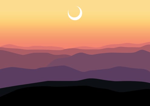 Landscape with the mountains in night. Illustration in flat style. vector