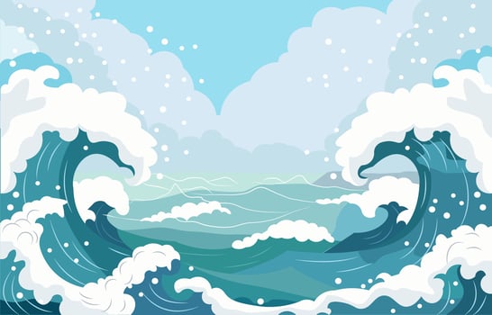Sea Landscape Frame Background with Blue Ocean Waves in Bright Sky vector
