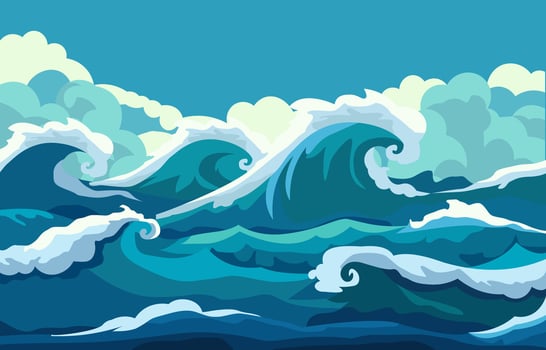 Nature Landscape Background with Blue Sea Ocean Water Waves in Summer vector