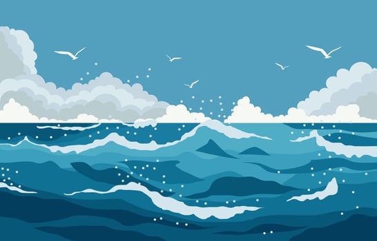 Nature Landscape Background with Blue Sea Ocean Water Waves in Summer vector