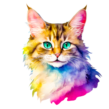 a cat with colorful eyes on a transparent background png