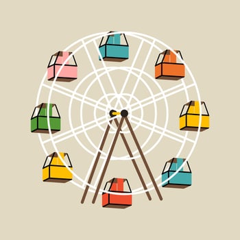 Circus elements in modern flat, line style. Hand drawn illustration of ferris wheel attraction, Isolated graphic design element vector