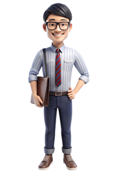 3d style illustration of asia Hipster man in office worker uniform, he is happy png