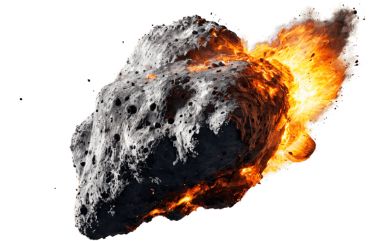 burning meteorites, asteroids on isolated background png