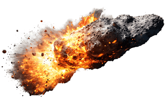 burning meteorites, asteroids on isolated background png