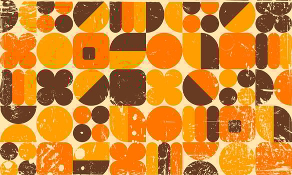 Vintage Retro Nostalgic 60s 70s Aesthetic Geometric Shapes Pattern Background with Rough Spilled Ink Scratched Print Texture vector
