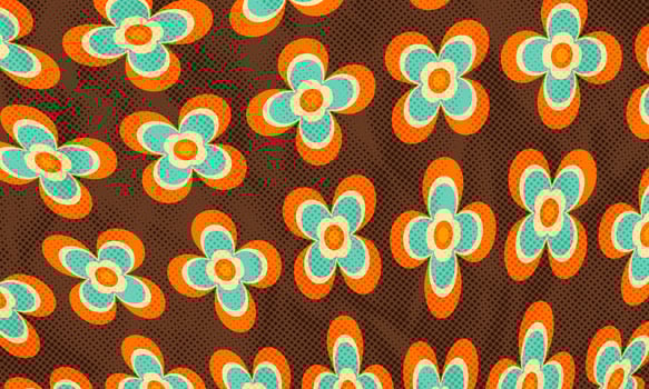 Abstract Vintage Retro 60s 70s Aesthetic Flower Pattern Background Dotted Color Halftone Print Texture vector