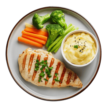 grilled chicken steak and salad with mashed potatoes png