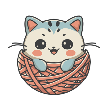 graphic of a cat in a ball of wool png