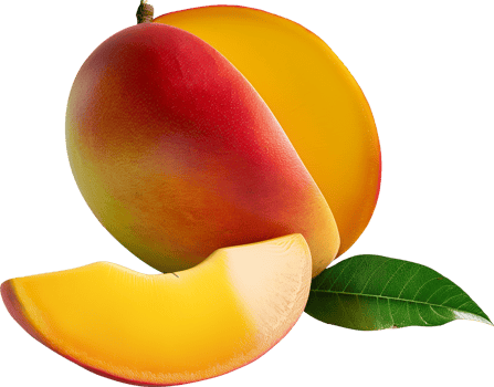 Delicious mango slice with leaves isolated on a transparent background png