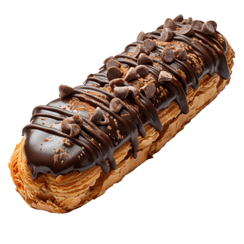 Chocolate eclair pastry. French pastry eclair dessert isolated. Eclair top view. Eclair Flat lay isolated png