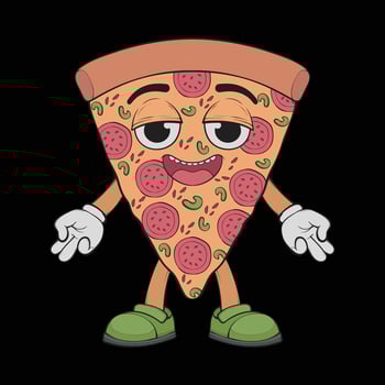 Cartoon pizza character. Happy pizzeria mascot character. coloring page. vector