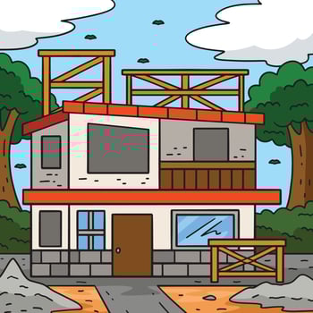 Building Under Construction Colored Cartoon vector