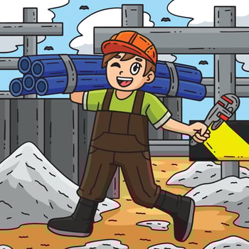 Construction Plumber with a Pipe Colored Cartoon vector