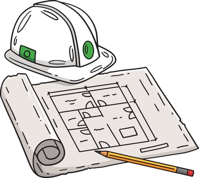 Construction Blueprint, Pencil Hard Hat Clipart vector