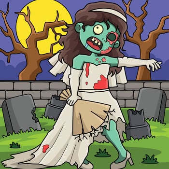 Zombie Bride Colored Cartoon Illustration vector
