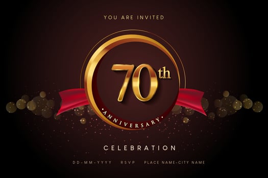 70th Anniversary logo, gold color and elegant design for birthday invitation and anniversary celebration vector